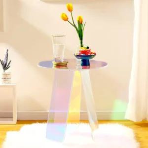 [감씨]홀로그램 레인보우 원형 테이블 아크릴 오로라 투명 사이드 거실 탁자 HRG-400