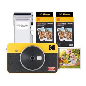 [미국배송] KODAK 미니 샷 2 디지털 2-IN-1 포토 8장 + 인치) 번들 레트로 프린터(2.1X3.4 카메라 초기 인스턴트 60장 및 노란색 4PASS
