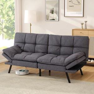 오포아르 이불 소파 침대 컨버터블 메모리 폼 소파 침대, 조절 가능한 팔걸이와 등받이가 있는 모던 침대 소파, 컴팩트 리빙 스페이스 오피스 기숙사 보너스 룸을 위한 크리스마스 이불 세트, 그레이