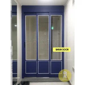 [바른도어]17번 슬림3연동중문 고시형 네이비 투명망입(부식)강화유리