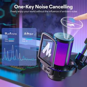 Maono USB 게이밍 마이크 콘덴서 RGB 노이즈 캔슬링 게인 원 키 음소거 DGM20S