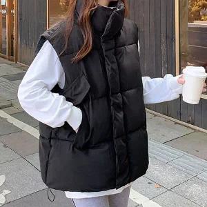 패딩 조끼 겨울 아우터 노멀룩 하이넥 밑단 스트링 경량조끼 롱조끼