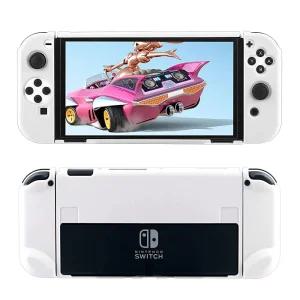 Switch OLED 보호 케이스, 슬림하고 편안한 스위치 OLED 하드 케이스 조이콘 커버 포함 - 화이트