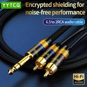 6.35mm 남성 커넥터2RCA 커넥터로 변환 케이블 금도금 2 스테레오 오디오 어댑터 Y 스플리터