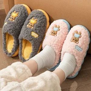 남녀공용 커플 양털 슬리퍼 따뜻한 겨울 실내화 폭신한 거실 보온 털신