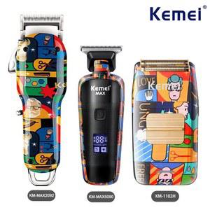 Kemei 전문 전기 머리 깎기 충전식 낙서 패턴 수염 트리머 남성용 면도기 KM-MAX2092 KM-MAX5090 KM-1102H