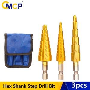 Cca-스텝 콘 드릴 육각 생크 인치 스텝 비트  티타늄 코팅 HSS 홀 커터 금속 목재 도구