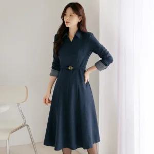 [시크라인] (~XXL까지) 레페아리 카라넥 벨트 플레어 원피스 겨울 하객룩 오피스룩 모임룩 격식룩 연말룩 빅사이즈