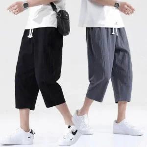 남성용 여름 린넨 시원한 7부 바지 캐주얼 허리밴딩