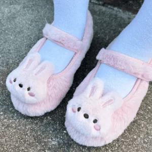 여아용 로미 토끼 밍크털 LED 플랫 겨울 구두