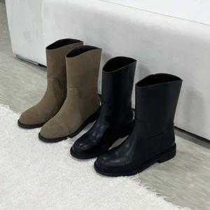 [멜팅브라운]여성 베이직 캡토 미들 부츠 소가죽 스웨이드 부츠 2color