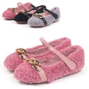 [쁘띠슈즈]체인 뽀글이 유아 아동 주니어 초등 여아 겨울 털 퍼 구두 플랫 털신 방한화