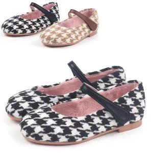 [쁘띠슈즈]하운드 체크 유아 아동 주니어 초등 여아 겨울 털 퍼 플랫 구두 털신