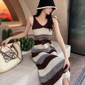 [하프클럽/]편한 스트라이프원피스 원피스 배색 니트원피스