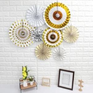 스페셜 팬세트 8입 골드실버 페이퍼 팬 휠 파티 장식