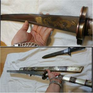 중국장검 은상감황동장식 다마스커스 접쇠무쇠날 착검길이1m10cm 무게2.3kg 단초마을
