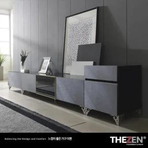 더젠 자넬202 메탈릭실버 고급 2500거실장세트2 상판흑경 스틸다리)