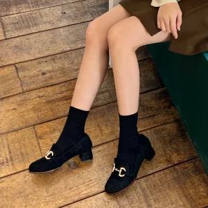 SOVO 엘보스 스웨이드 털안감 펌프스 로퍼 4cm