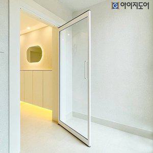 [아이지도어]스윙도어 초슬림 중문 현관 아파트 싱글형 투명강화유리 오픈형 화이트