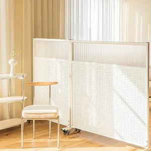 [레트로하우스] 틴우드 유리 타공판 철제파티션 1200 하프 세트 (바퀴포함)