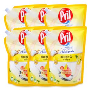 프릴 베이킹소다 주방세제 퓨어레몬 리필 1L 6개