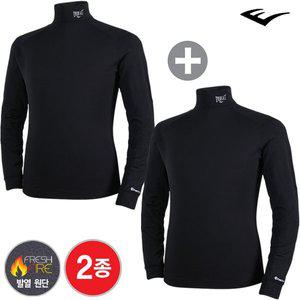 [에버라스트] 남성용 남녀공용 기모 히팅테크 E-602WBK+E-602WBK 보온 발열 목폴라 티셔츠 1+1