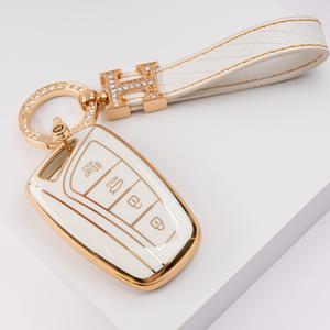 현대 호환용 스마트키 4버튼 산타페DM 그랜저HG 맥스크루즈 에쿠스 제네시스DH 호환용 TPU 차키 케이스+H큐빅스트랩