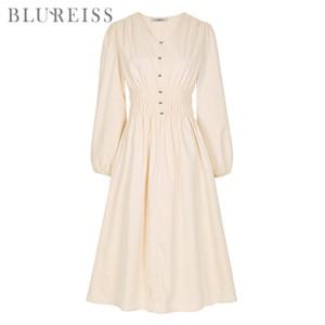 [블루레이스] 핀턱포인트V넥스모크플레어원피스_B5S1OP3001