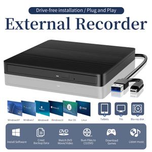 2in1 USB3.0 TypeC 슬림 외부 DVD VCD CD 라이터 드라이브 버너 리더 플레이어 노트북 PC광학 Portatil