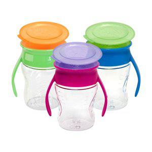 [와우컵]빨대컵 트라이탄 207ml (클리어) 흘림방지 자기주도 아기컵 어린이집 (뚜껑포함)-컬러선택