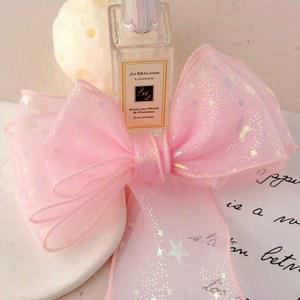 별 프린트 오간자 리본 웨이브 압착 테이프 롤 DIY 헤어 보우 재료 웨딩 신부 부케 크리스마스 장식 6CM 25M