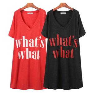 허밍퍼플 여성용 8494-왓츠 V넥 원피스 롱T 빅사이즈 롱 티셔츠 여름 여자옷 영문 프린트 그래픽 여성의류