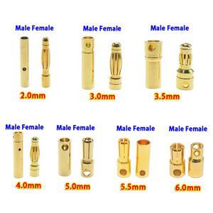 10pcs 2mm 3mm 3 5mm 4mm 5 6mm 바나나 플러그 골드 도금 구리 브러시리스 총알 커넥터 ESC Wholeale