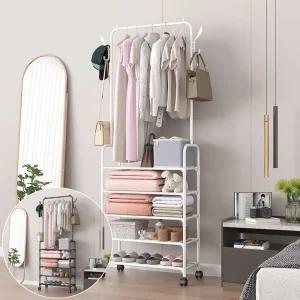 5단 선반 이동식 철제 행거 스탠드 옷걸이 옷장 헹거/매장용/매대/스타일/디스플레이/의류매장/매장집기