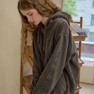 [2-WAY] 젬데님 패치 피그먼트 후드 집업 스모크블랙