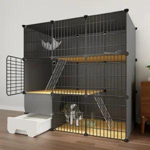고양이케이지 철장 반려묘 화장실 숨숨집 타워 하우스 블랙-111x49x111cm/상자+삽+사다리