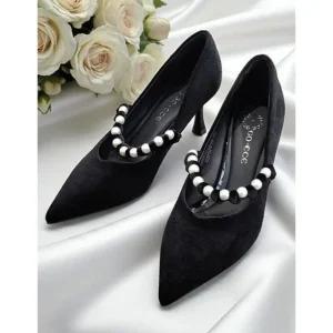 [갤러리아] [센터시티] 고세 메리제인 진주 벨벳 스틸레토 펌프스 OZP5F016 블랙