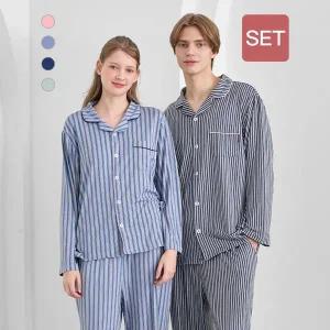 [애니바디](광주신세계)공용 피치기모 9부 파자마_스트라이프 ANJS25W41