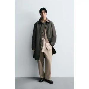 [정품] 자라 자켓 코트 데일리 아웃터 ZARA 왁스 코팅 콤비 칼라 트렌치 - 다크 카키