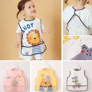 나비 조끼형 턱받이 동물캐릭터 방수턱받이 유아 식사 이유식 입는 침받이 미술가운 아기