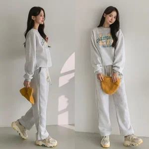 여성 기모 LA 맨투맨 티셔츠 일자바지 트레이닝 세트 츄리닝 투피스 셋업 -WPST0304- 겨울