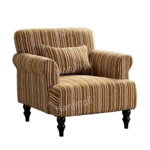 빈티지 패브릭소파 줄무늬 편안한 의자 캐주얼 홈 거실 솔리드 우드 침실 싱글 체어 쇼파
