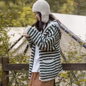 [시크폭스] 셰이드 단가라 후드 울 니트 가디건_54CA991