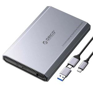 2.5인치 SATA SSD/HDD용 ORICO 알루미늄 USB C 하드 드라이브 인클로저, 3.2 GEN 2 to A/C in 1 케이블, macOS Windows Linux OS 지원, 삼성 중요 WD 드라이브(DD25-C3)와 호환됨