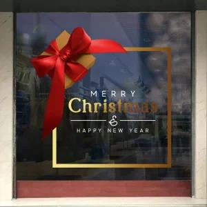 유리창스티커 메리크리스마스 해피뉴이어 레터링 시트지 선물 레드 리본 대형 창문 쇼윈도 정전