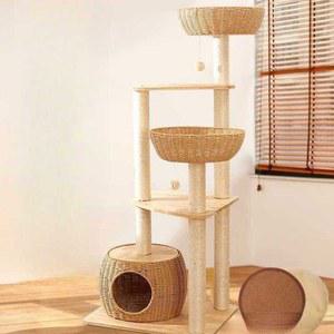 원목캣타워 라탄 숨숨집 놀이터 이색 캣타워 등반 고양이집 프레임 원목 고양이 아마색 선반