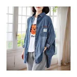 여성용 간절 데일리 빅사이즈 루즈핏 하프기장 데님 남방 긴팔 청셔츠