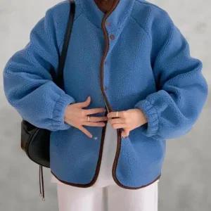 여성 하이넥 버튼 나그랑 퍼프 후리스 오버핏 점퍼