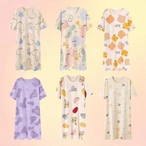 [셀러허브][라일리여성언더웨어] Rly 루즈핏 롱 원피스 홈웨어 홈드레스 반팔 잠옷 파 (S42570618)