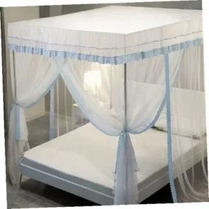 캐노피모기장 체크커튼형침대모기장150x200cm블루